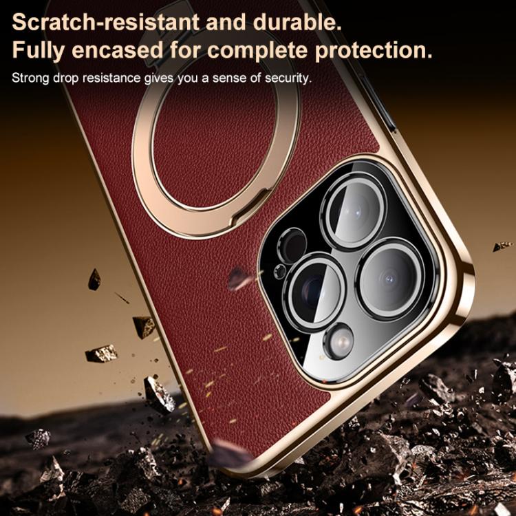 For iPhone 14 Pro Plain Leather MagSafe Holder Phone Case