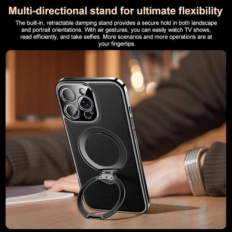 For iPhone 14 Pro Plain Leather MagSafe Holder Phone Case