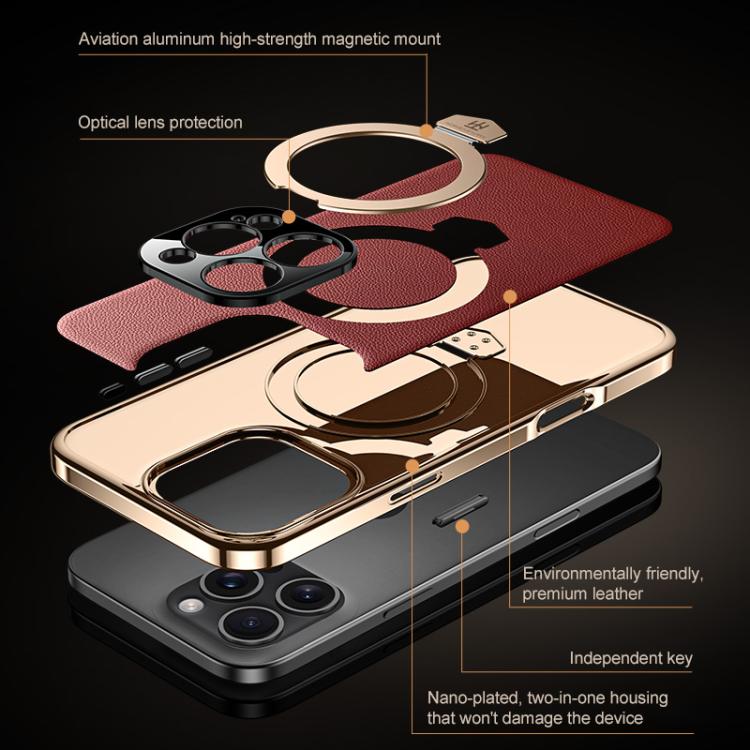 For iPhone 14 Pro Plain Leather MagSafe Holder Phone Case