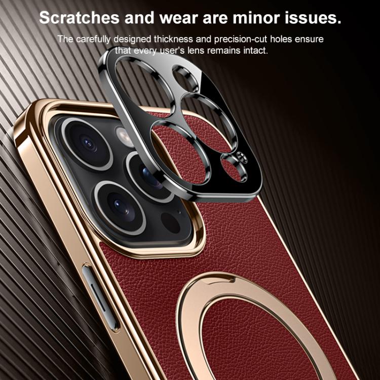 For iPhone 14 Pro Plain Leather MagSafe Holder Phone Case