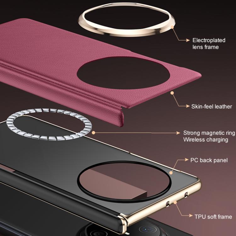 For Huawei Mate X6 Folding Shaft Skin Feel Leather Texture Cooling MagSafe Phone Case