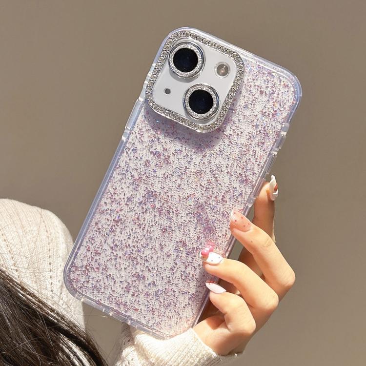 For iPhone 14 Glitter Foil Diamond-encrusted Camera Frame TPU + IMD Phone Case
