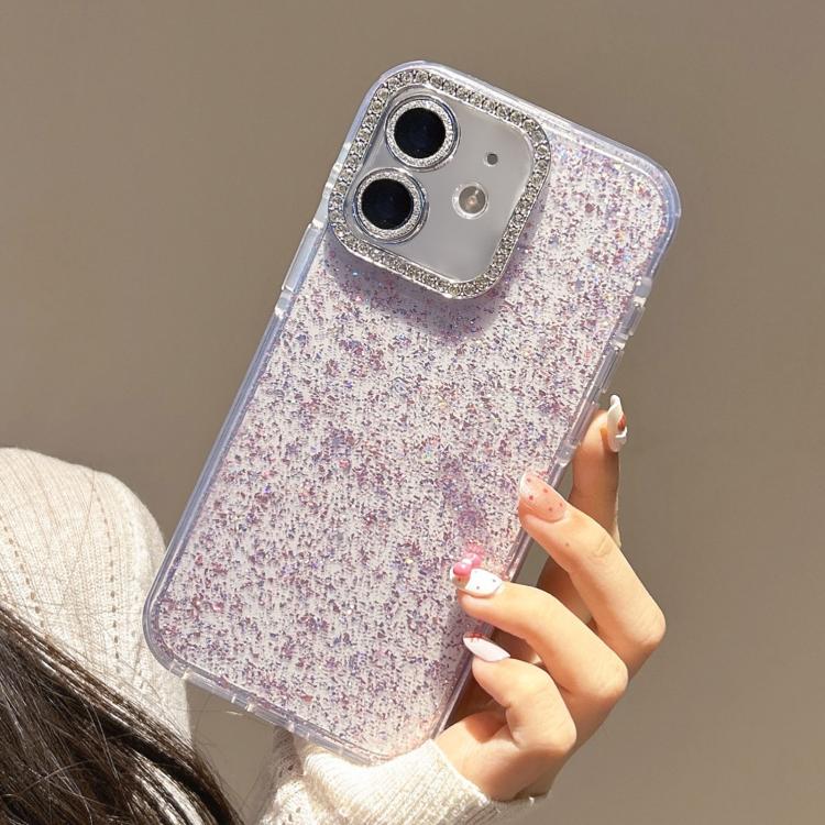 For iPhone 12 Glitter Foil Diamond-encrusted Camera Frame TPU + IMD Phone Case
