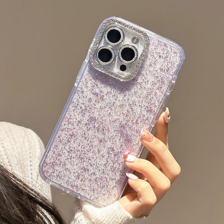 For iPhone 12 Pro Glitter Foil Diamond-encrusted Camera Frame TPU + IMD Phone Case