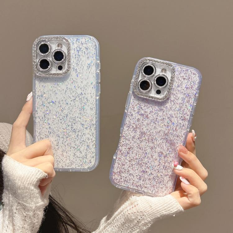 For iPhone 14 Plus Glitter Foil Diamond-encrusted Camera Frame TPU + IMD Phone Case