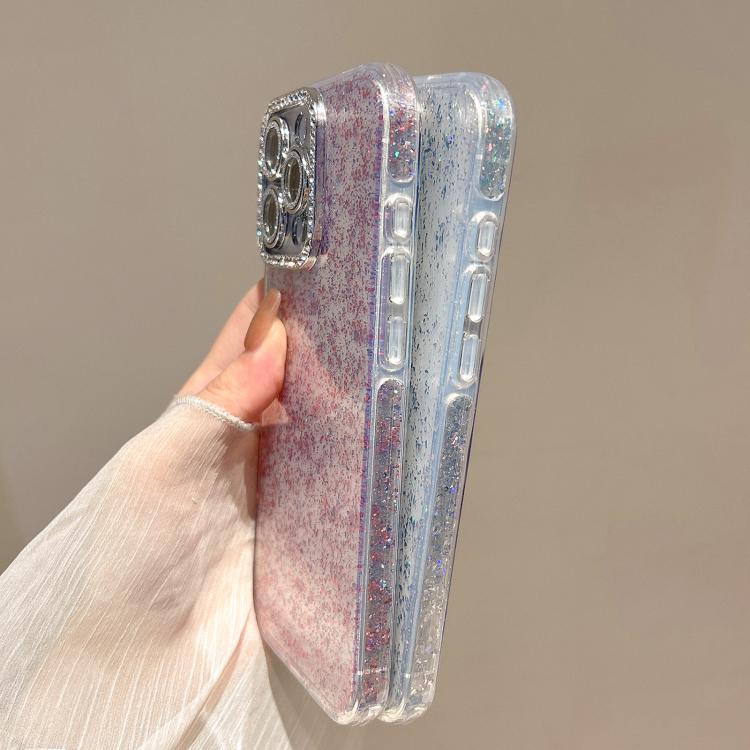 For iPhone 14 Pro Max Glitter Foil Diamond-encrusted Camera Frame TPU + IMD Phone Case