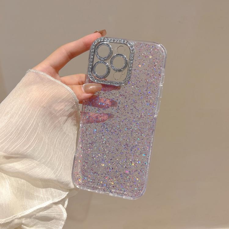 For iPhone 11 Pro Max Glitter Foil Diamond-encrusted Camera Frame TPU + IMD Phone Case