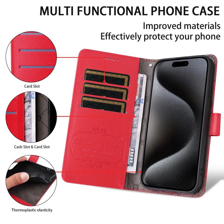 For iPhone 17 Pro Max Litchi Texture RFID Blocking 3-Card Wallet Leather Phone Case