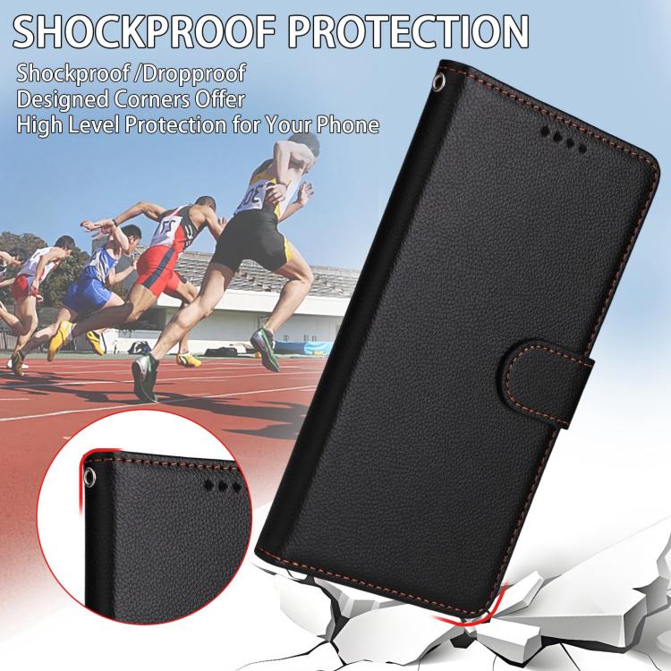 For iPhone Air Litchi Texture RFID Blocking 3-Card Wallet Leather Phone Case