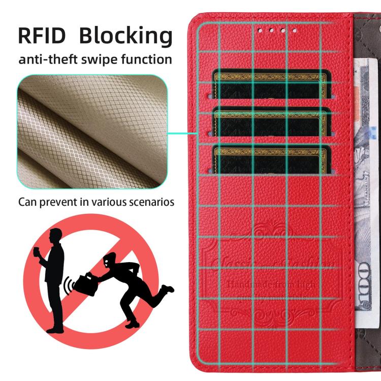 For iPhone Air Litchi Texture RFID Blocking 3-Card Wallet Leather Phone Case