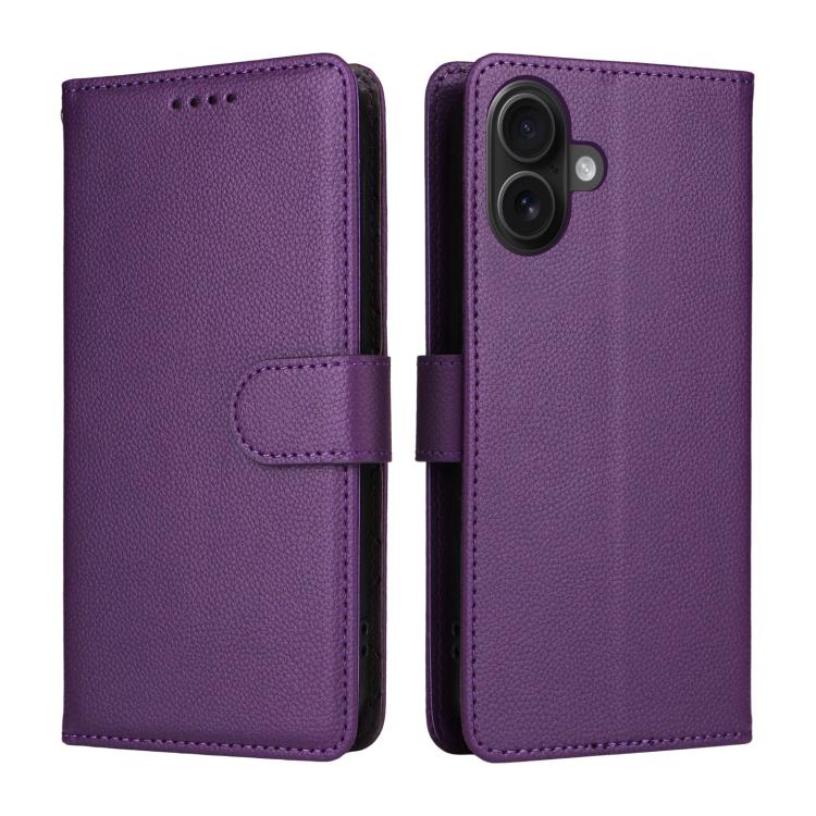 For iPhone 16 Plus Litchi Texture RFID Blocking 3-Card Wallet Leather Phone Case