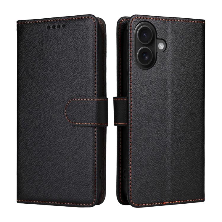 For iPhone 16 Plus Litchi Texture RFID Blocking 3-Card Wallet Leather Phone Case