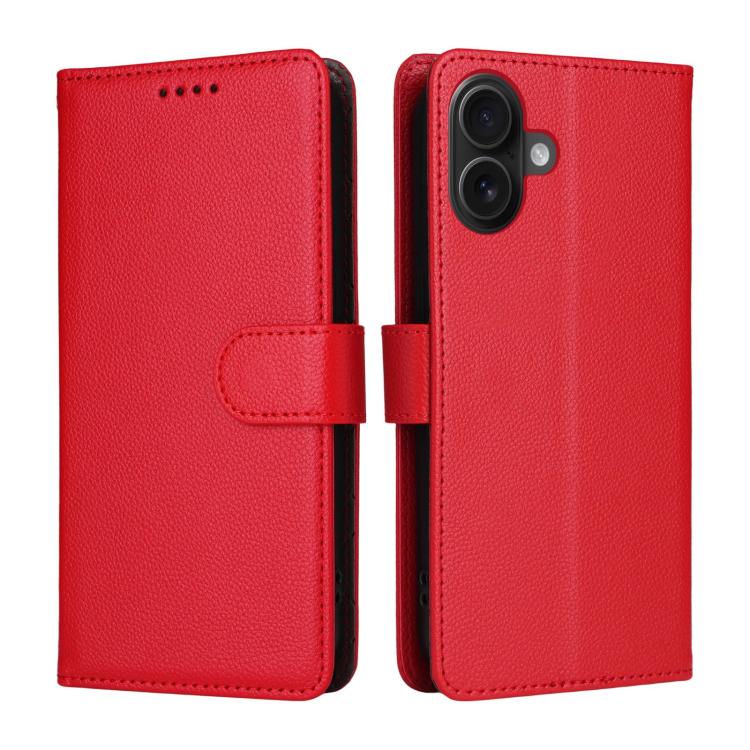 For iPhone 16 Litchi Texture RFID Blocking 3-Card Wallet Leather Phone Case