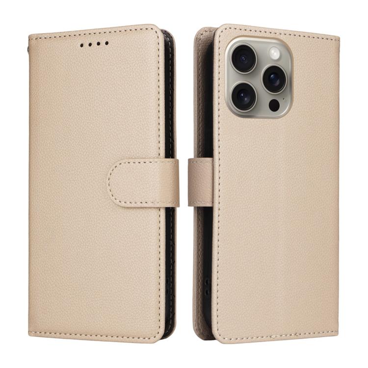 For iPhone 15 Pro Max Litchi Texture RFID Blocking 3-Card Wallet Leather Phone Case