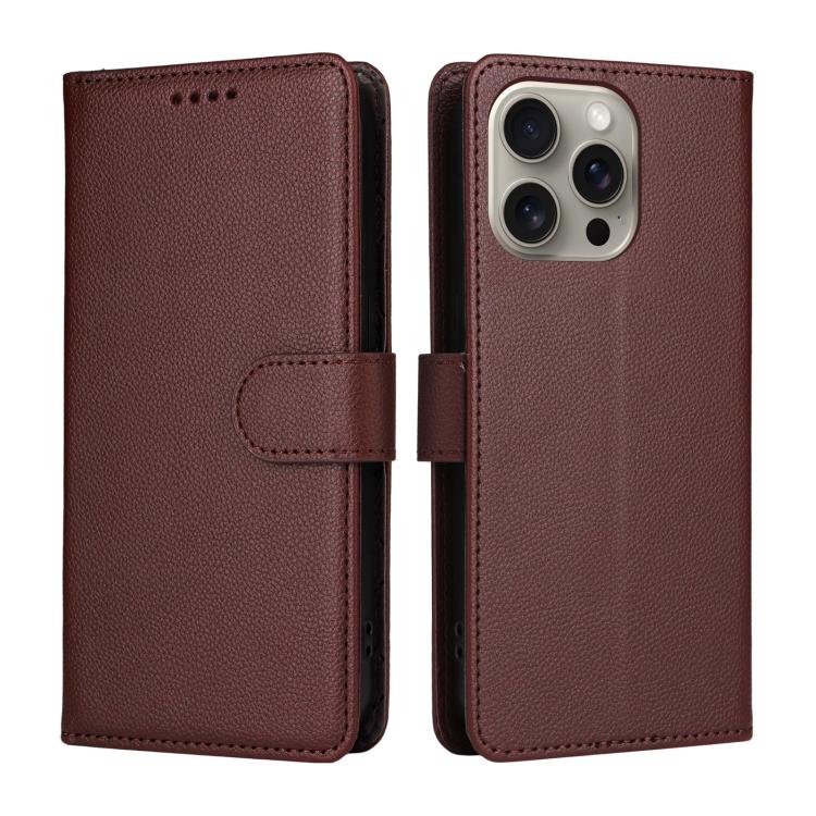 For iPhone 15 Pro Max Litchi Texture RFID Blocking 3-Card Wallet Leather Phone Case