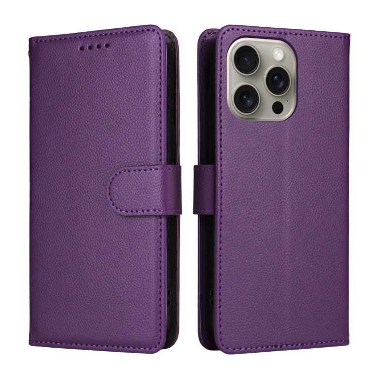 For iPhone 15 Pro Max Litchi Texture RFID Blocking 3-Card Wallet Leather Phone Case