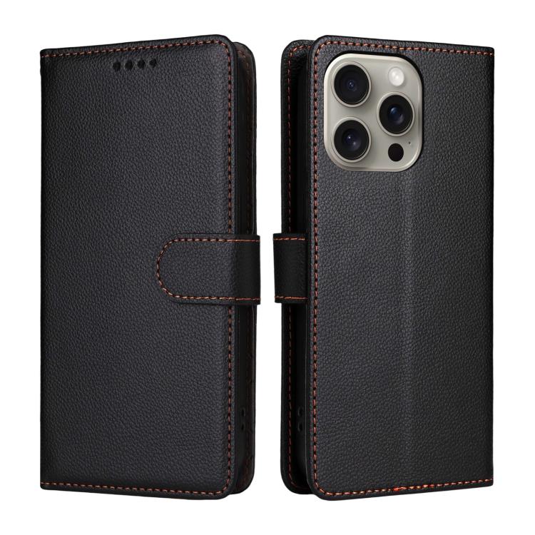 For iPhone 15 Pro Max Litchi Texture RFID Blocking 3-Card Wallet Leather Phone Case