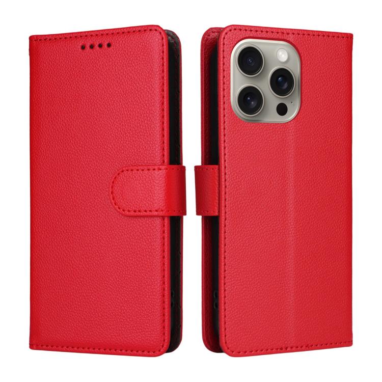 For iPhone 15 Pro Max Litchi Texture RFID Blocking 3-Card Wallet Leather Phone Case