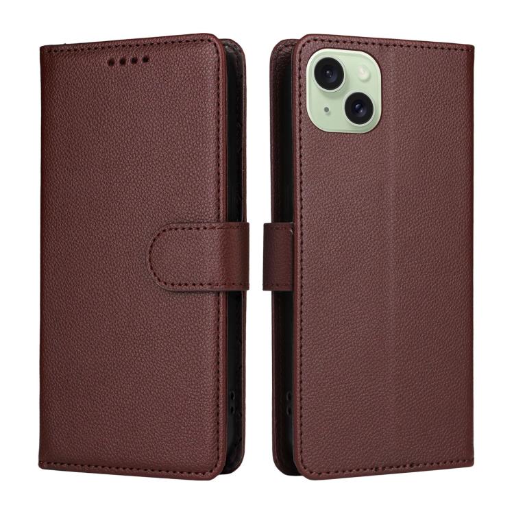 For iPhone 15 Plus Litchi Texture RFID Blocking 3-Card Wallet Leather Phone Case