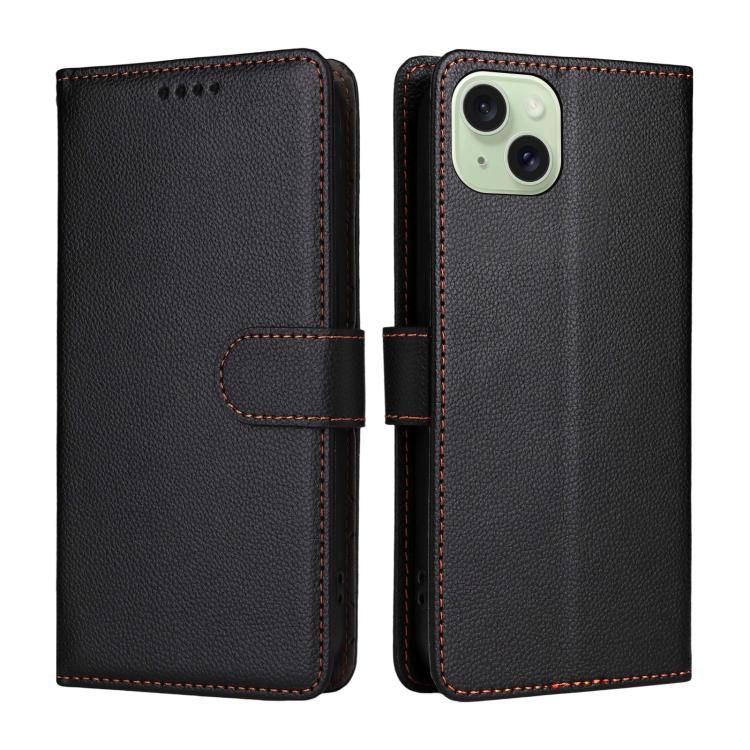 For iPhone 15 Plus Litchi Texture RFID Blocking 3-Card Wallet Leather Phone Case