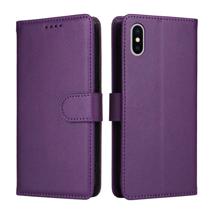 For iPhone X / XS Litchi Texture RFID Blocking 3-Card Wallet Leather Phone Case