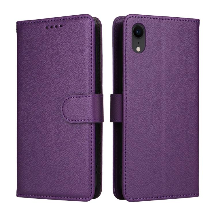 For iPhone XR Litchi Texture RFID Blocking 3-Card Wallet Leather Phone Case