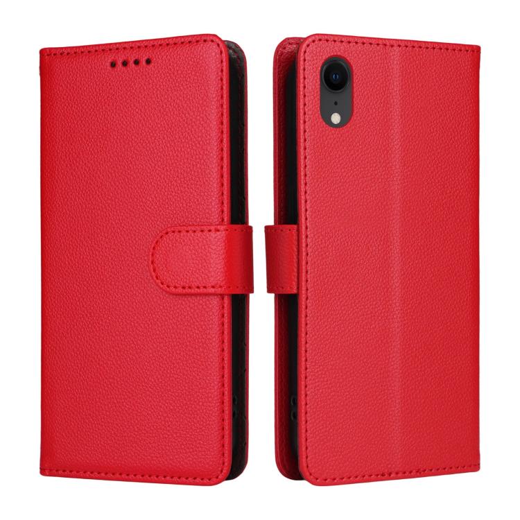 For iPhone XR Litchi Texture RFID Blocking 3-Card Wallet Leather Phone Case
