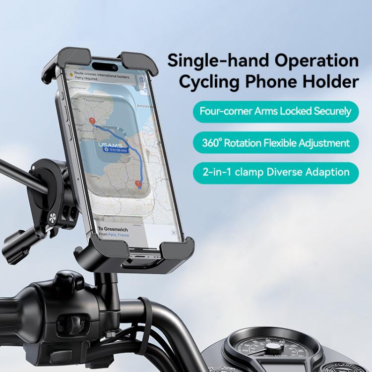 USAMS ZJ082 360-degree Universal Ball Motocycle Cycling Phone Holder - Black