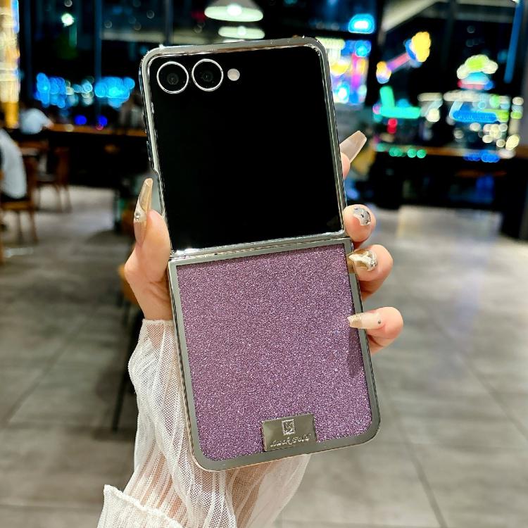 For Samsung Galaxy Z Flip5 Plating Frame Glitter Paper Nameplate Full Coverage Phone Case