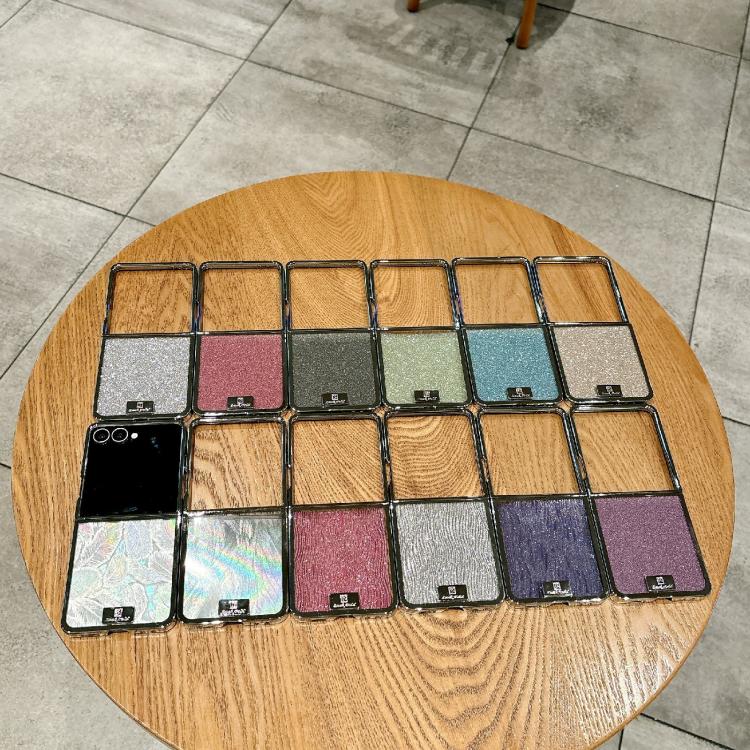 For Samsung Galaxy Z Flip5 Plating Frame Glitter Paper Nameplate Full Coverage Phone Case