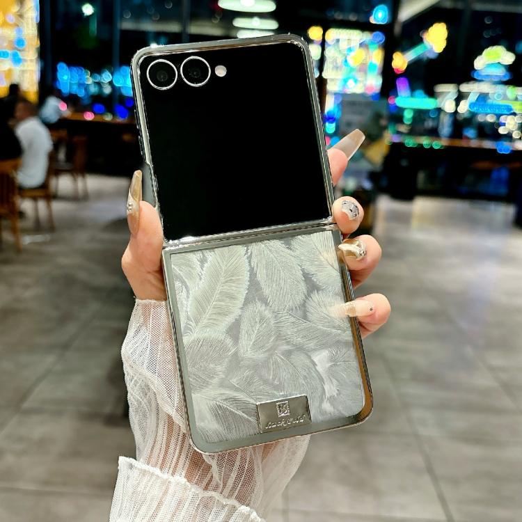 For Samsung Galaxy Z Flip5 Plating Frame Glitter Paper Nameplate Full Coverage Phone Case