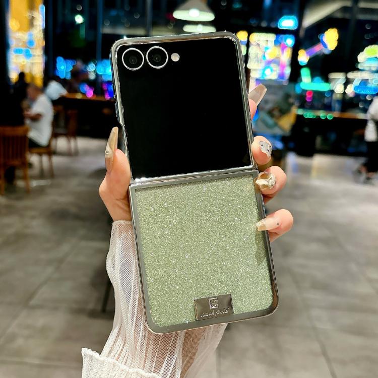 For Samsung Galaxy Z Flip5 Plating Frame Glitter Paper Nameplate Full Coverage Phone Case