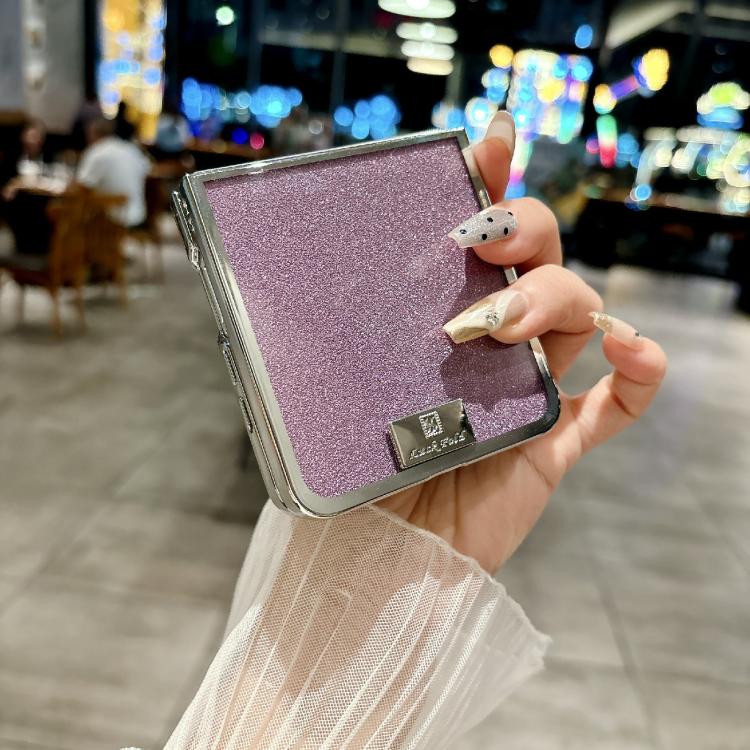For Samsung Galaxy Z Flip5 Plating Frame Glitter Paper Nameplate Full Coverage Phone Case