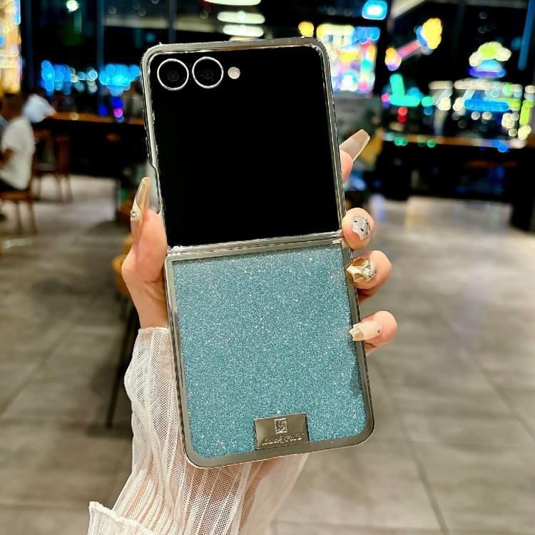 For Samsung Galaxy Z Flip5 Plating Frame Glitter Paper Nameplate Full Coverage Phone Case