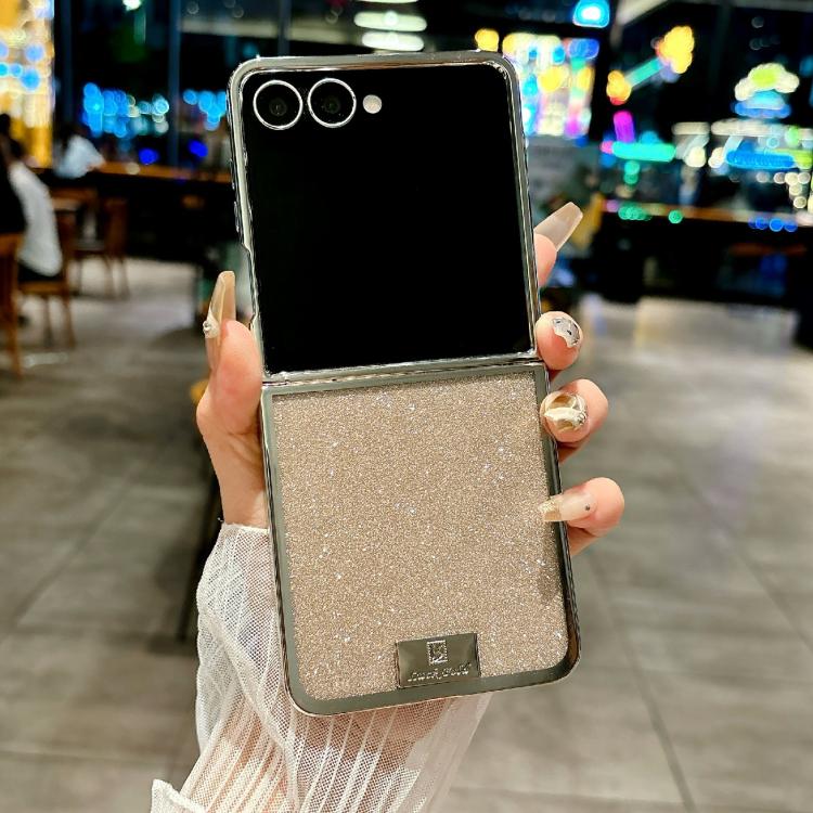 For Samsung Galaxy Z Flip5 Plating Frame Glitter Paper Nameplate Full Coverage Phone Case