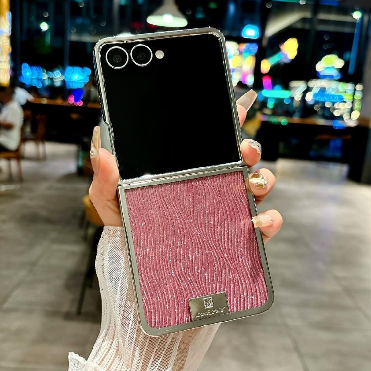 For Samsung Galaxy Z Flip5 Plating Frame Glitter Paper Nameplate Full Coverage Phone Case