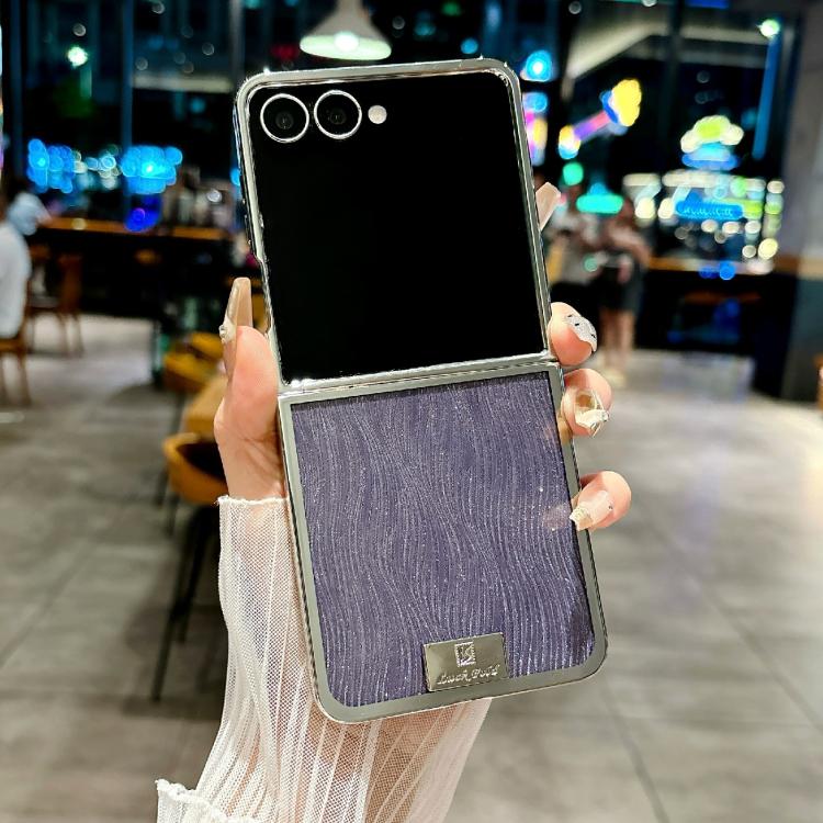 For Samsung Galaxy Z Flip5 Plating Frame Glitter Paper Nameplate Full Coverage Phone Case