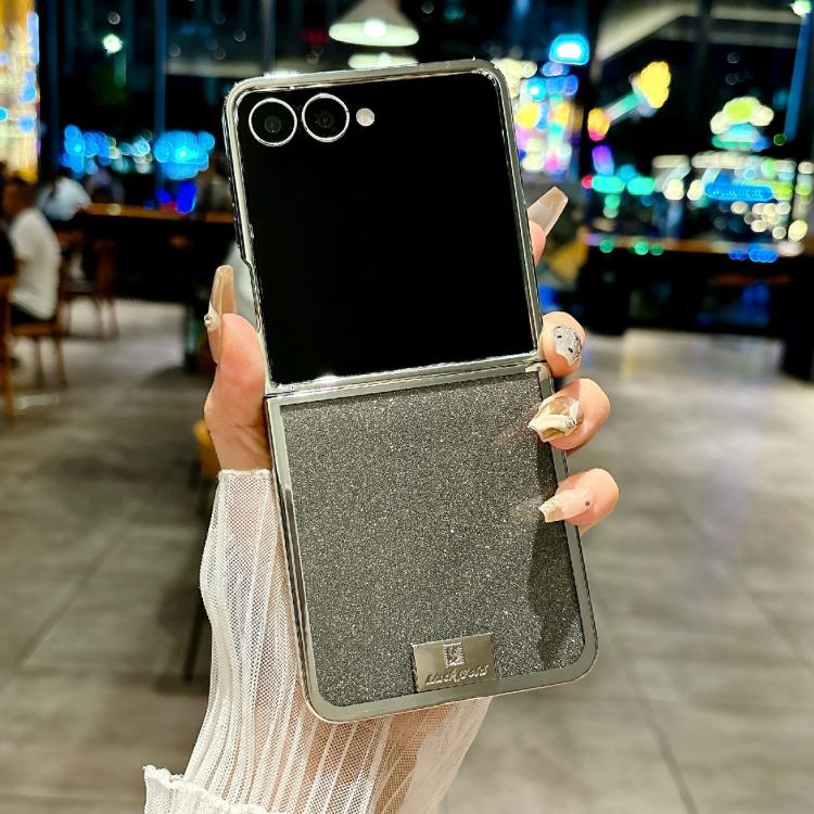 For Samsung Galaxy Z Flip5 Plating Frame Glitter Paper Nameplate Full Coverage Phone Case