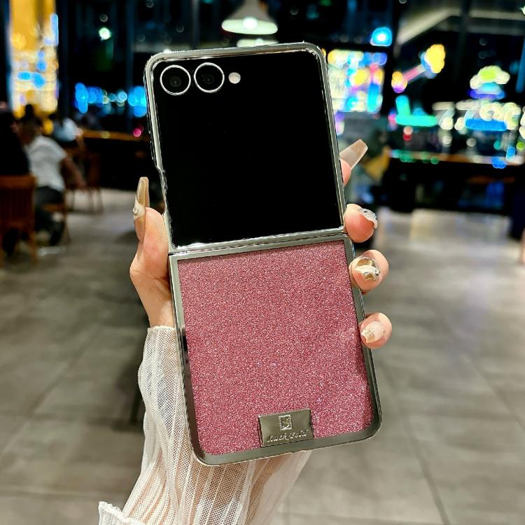 For Samsung Galaxy Z Flip7 5G Plating Frame Glitter Paper Nameplate Full Coverage Phone Case