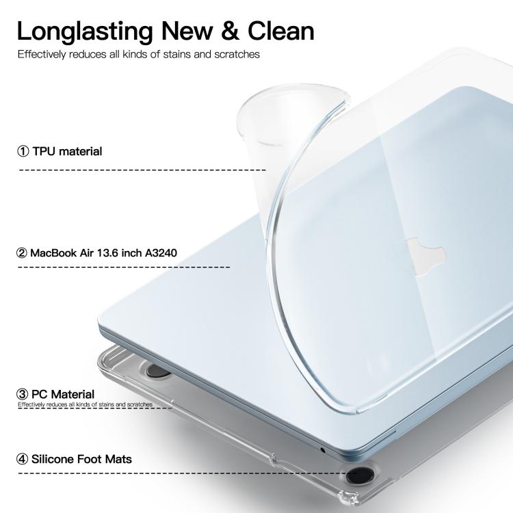 For MacBook Air 13.6 inch M2 2022 A2681 Transparent Scratchproof Laptop PC+TPU Protective Case