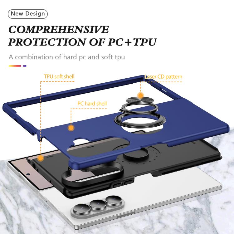 For Samsung Galaxy Z Fold7 5G PC + TPU Magnetic Phone Case with Invisible Ring Holder