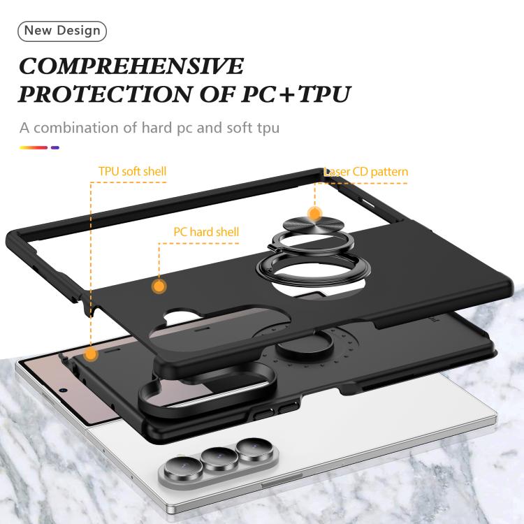 For Samsung Galaxy Z Fold7 5G PC + TPU Magnetic Phone Case with Invisible Ring Holder