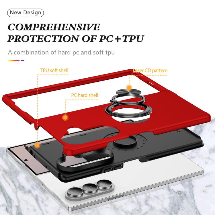 For Samsung Galaxy Z Fold7 5G PC + TPU Magnetic Phone Case with Invisible Ring Holder