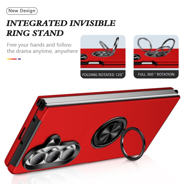 For Samsung Galaxy Z Fold7 5G PC + TPU Magnetic Phone Case with Invisible Ring Holder