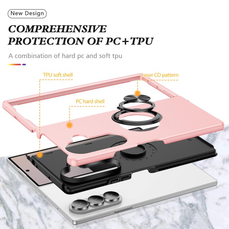 For Samsung Galaxy Z Fold7 5G PC + TPU Magnetic Phone Case with Invisible Ring Holder