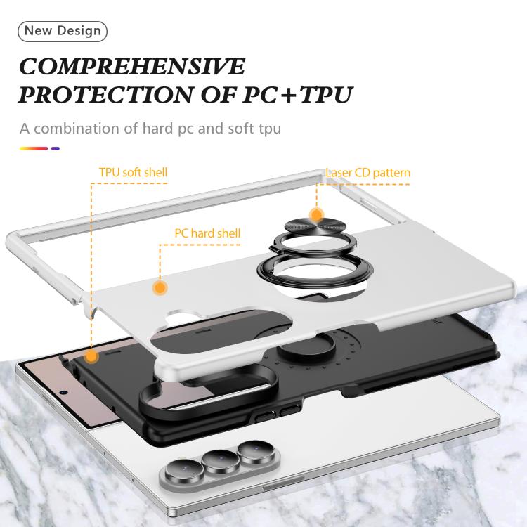 For Samsung Galaxy Z Fold7 5G PC + TPU Magnetic Phone Case with Invisible Ring Holder