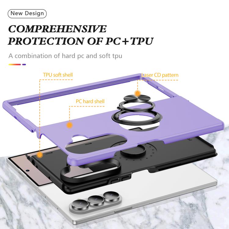 For Samsung Galaxy Z Fold7 5G PC + TPU Magnetic Phone Case with Invisible Ring Holder