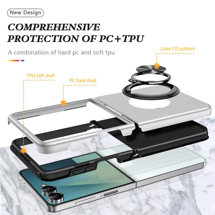 For Samsung Galaxy Z Flip7 5G PC + TPU Magnetic Phone Case with Invisible Ring Holder