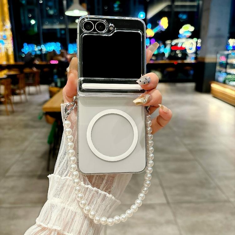For Samsung Galaxy Z Flip5 Side Buckle Axis Transparent MagSafe Phone Case with Bracelet