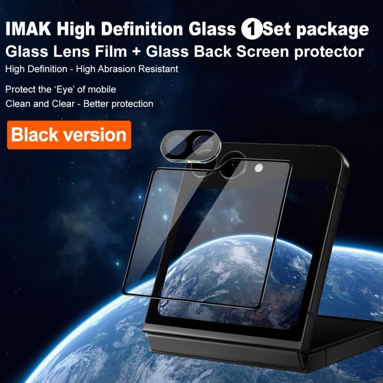 For Samsung Galaxy Z Flip7 FE 1 Sets imak Lens Film + Glass Rear Screen Sticker Black Version